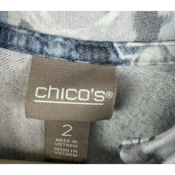 Chicos Women's Top 2 US Large Blue White Long Sleeve Stretch Pullover Paisley - Picture 2 of 7